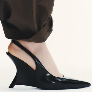 Zara Slingback Wedge Heels Black NWT East